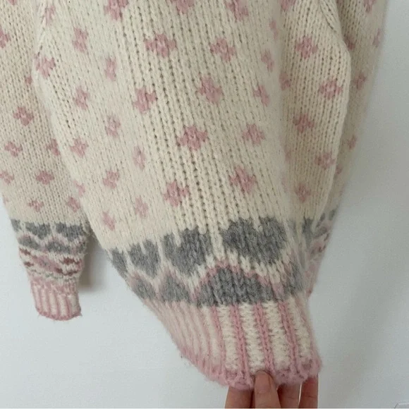 LoveShackFancy Rosie Pullover Sweater Alpaca Pink Cream Fair Isle Milky - Picture 5 of 12